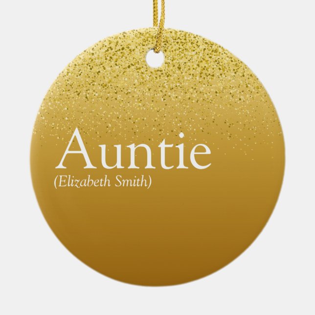 Favorite Moster, Auntie Definition Guld Glitter Julgransprydnad Keramik (Framsidan)