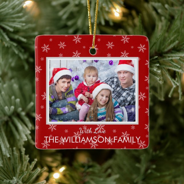 Favorite Photo på julrött med Snöflingor Julgransprydnad Keramik (Träd)