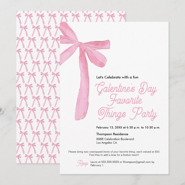 Favorite sak Galentine's Party Rosa Bow Theme Inbjudningar (Fram/baksida)