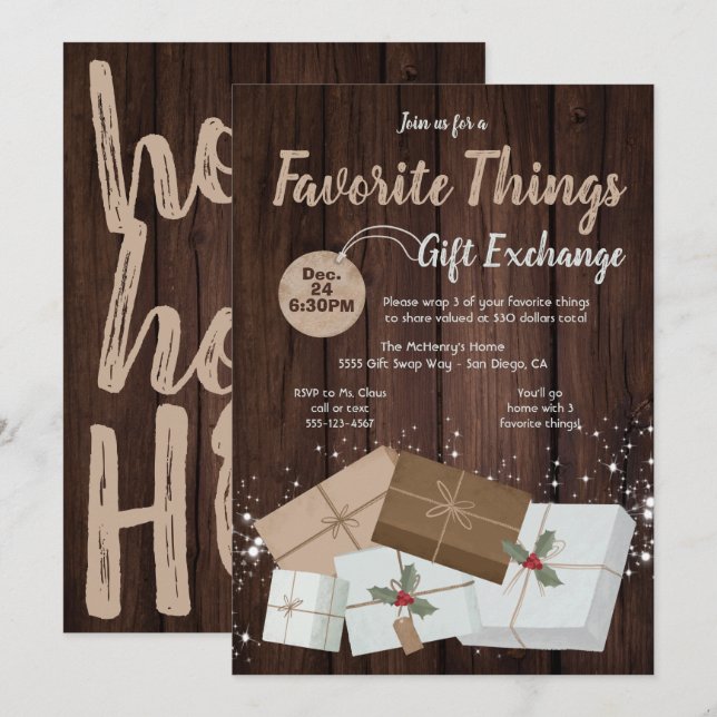 Favorite Sak Gift Exchange brunt pappert paket Inbjudningar (Fram/baksida)