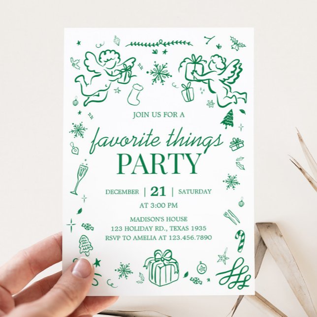 Favorite Sak Hand plockade jul Party Inbjudningar (Hand Drawn Favorite Things Christmas Party Invitation)
