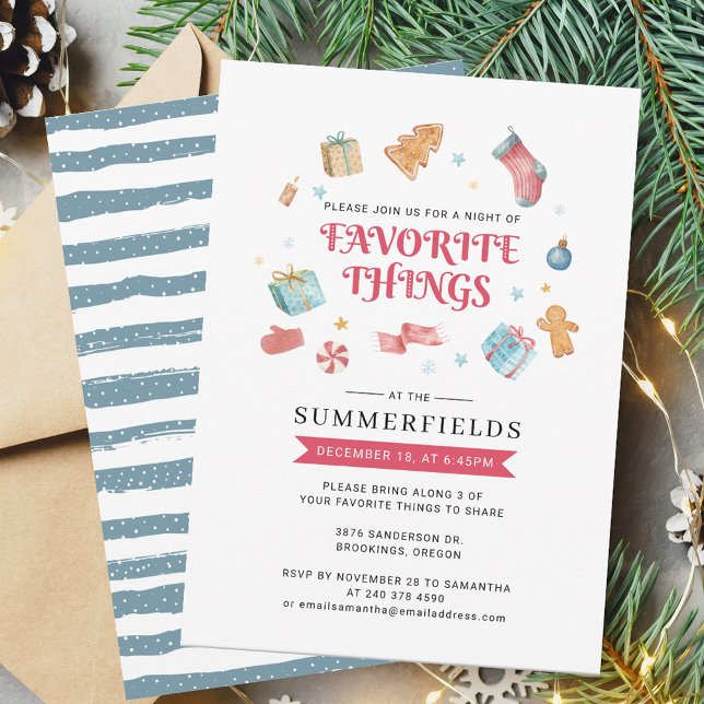 Favorite Sak jul Helgdagars Family Party Inbjudningar (Christmas Favorite Thanks Boho Party Invitation)