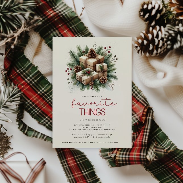 Favorite Sak - julklapp - utbyte Inbjudningar (Favorite Things Christmas Party Invitation )