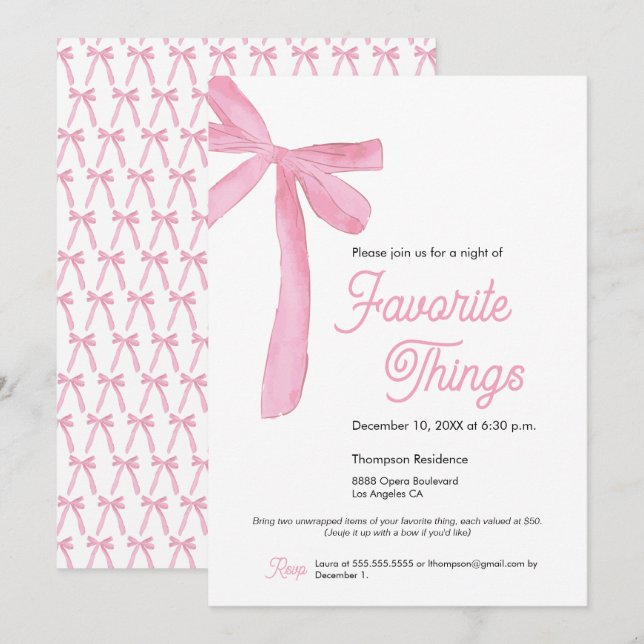 Favorite sak Party Cute Rosa Bow Inbjudningar (Fram/baksida)