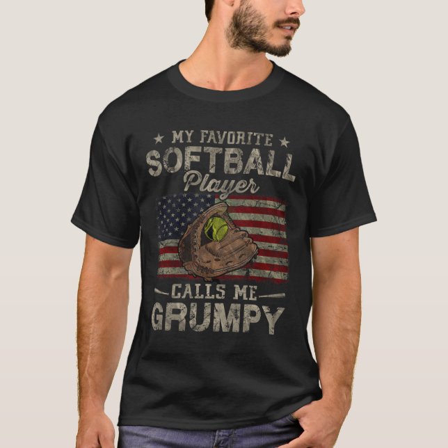 Favorite Softball Player kallar mig Grumpy Pappor T Shirt (Framsida)