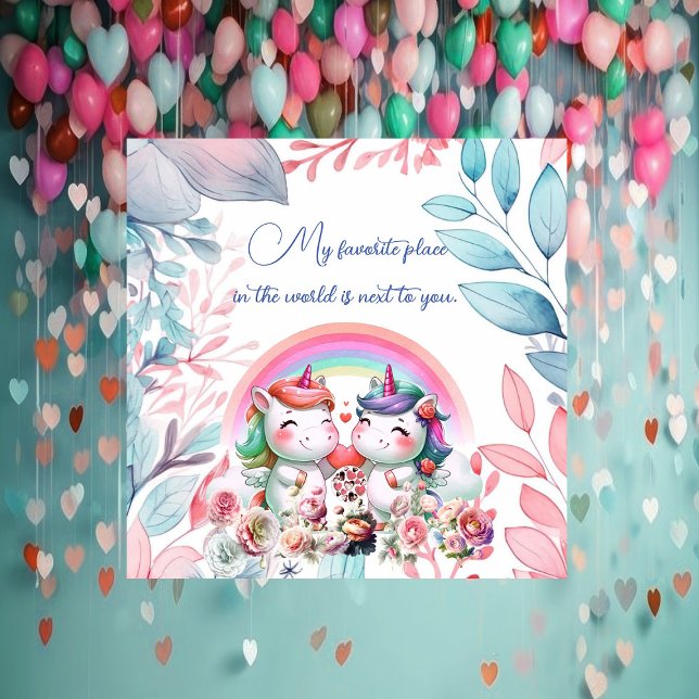 Favorite Ställe Romantic Unicorn lite Valentineser Julkort (Favourite Place Romantic Unicorn Couple Valentines Holiday Card)