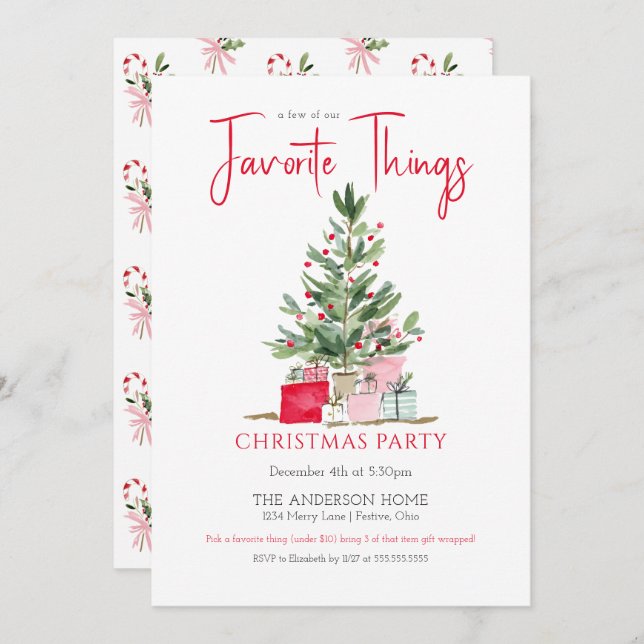 Favorite Things Christmas Party Invitation Inbjudningar (Fram/baksida)