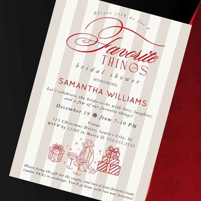 Favorite Things Gift Exchange Bridal Shower Brunch Inbjudningar (Favorite Things Gift Exchange Bridal Shower Brunch Christmas Millennial Preppy Chic Invitation)