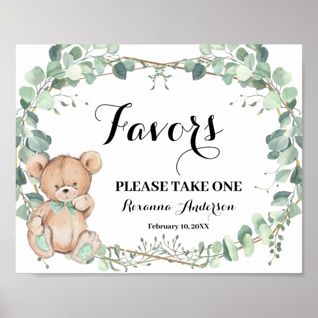 Favoriter babyskylt Bear Grey Guld Poster (Framsidan)