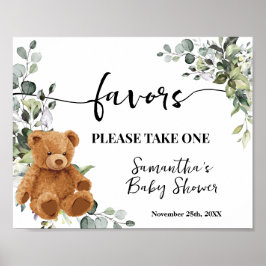 Favoriter Bear Greenery Eucalyptus Baby Shower Sig Poster