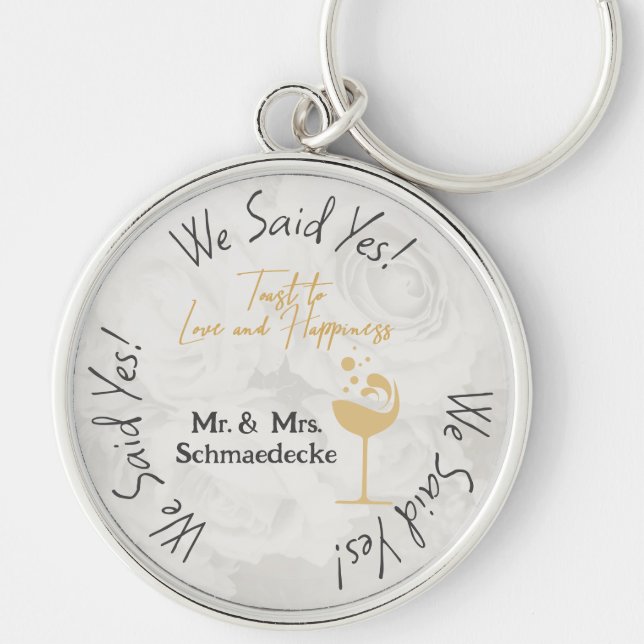 Favoriter Bröllop Classy Chic KeyChain White Guld Rund Silverfärgad Nyckelring (Framsidan)