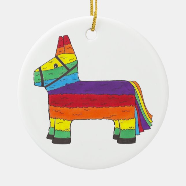 Favoriter för anpassad Rainbow Piñata-Födelsedagsf Julgransprydnad Keramik (Framsidan)