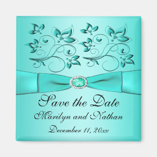 Favoriter för Aqua and Black Blommigt Wedding Magn Magnet