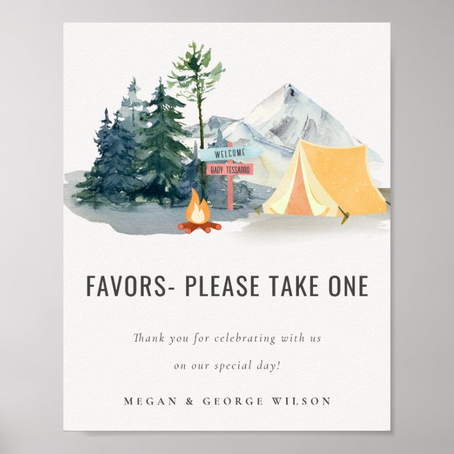 Favoriter för babyvisningsskylt i Rustic Gräs Skog Poster (Framsidan)