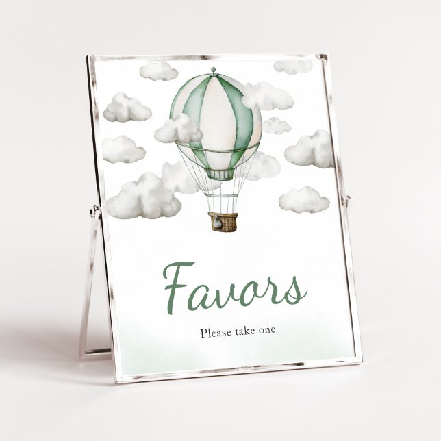 Favoriter för babyvy för gröntens Luftballong Poster (Gender Neutral Travel Baby Shower Favors Sign)