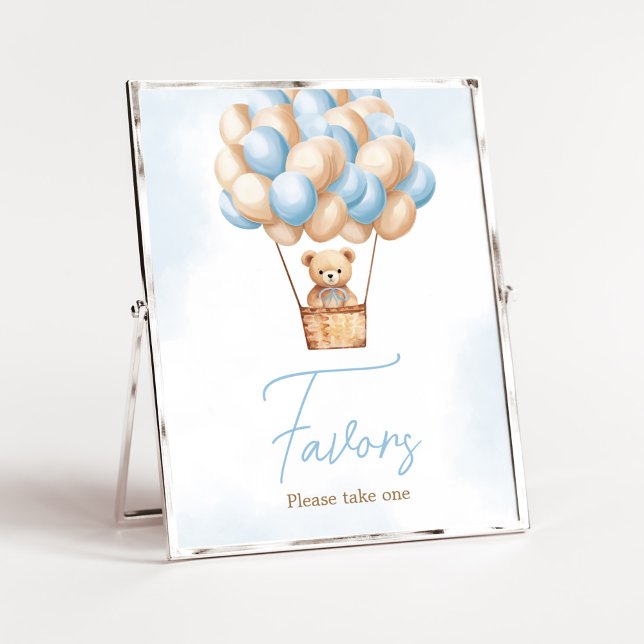 Favoriter för Barly Wait Blue Luftballong Baby Poster (Boy Baby Bear Balloons Baby Shower Favors Sign)