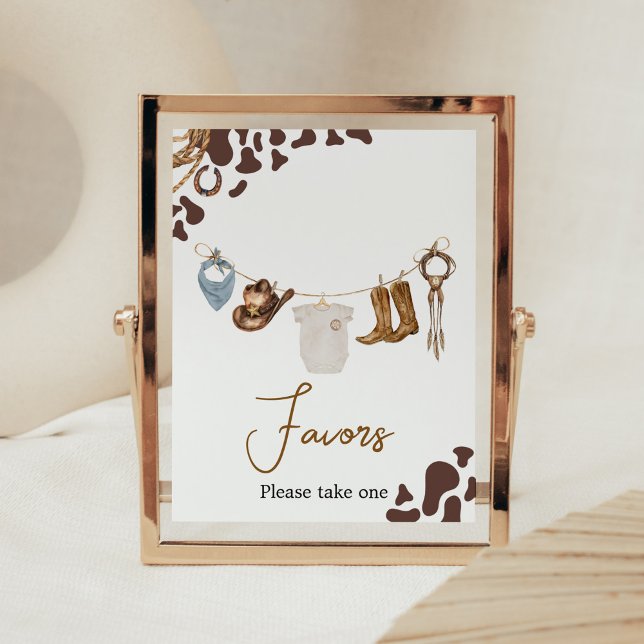 Favoriter för barnskor poster (Wild West Rodeo Baby Shower Favors Sign)