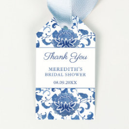 Favoriter för blå och vit Möhippa i kinesisk Blomm Presentetikett