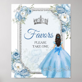 Favoriter för Blue Blommigt Silver Quinceañera Kro Poster