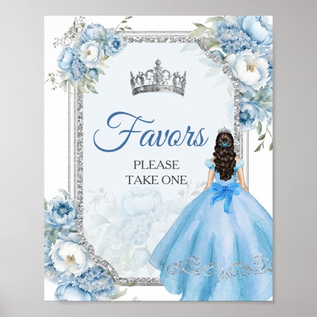 Favoriter för Blue Blommigt Silver Quinceañera Kro Poster (Framsidan)