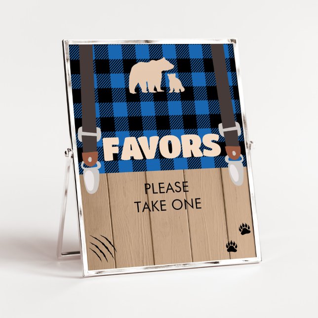 Favoriter för Blue Rustic Play Lumberjack Baby Sho Poster (Plaid Lumberjack Baby Shower Favors Sign)