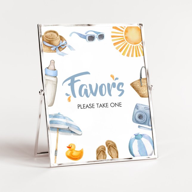 Favoriter för Blue Splish Stänk Baby Shower Poster (Boy Summer Beach Baby Shower Favors Sign)