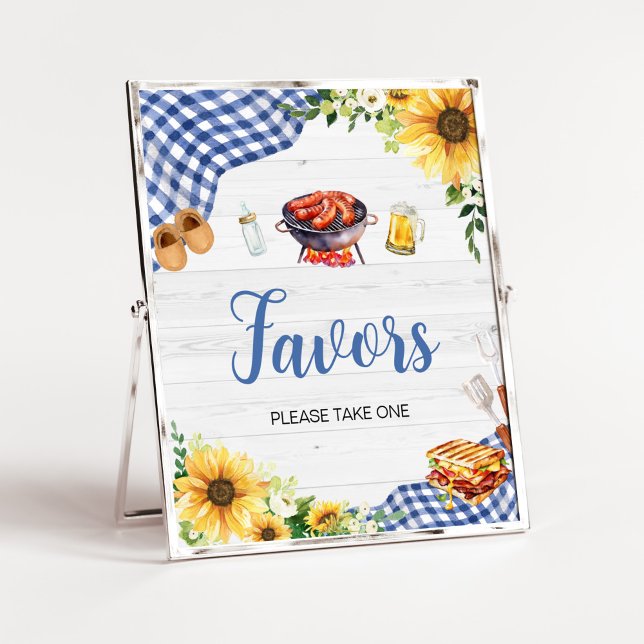 Favoriter för Blue Sunblomman BBQ Baby Shower Fave Poster (Boy Picnic Backyard Baby Shower Favors Sign)