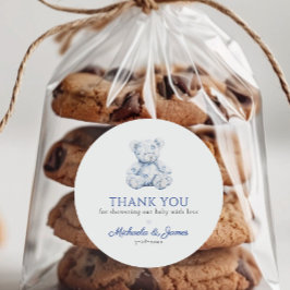 Favoriter för Blue Toile Nalle Boy Shower Favor Runt Klistermärke
