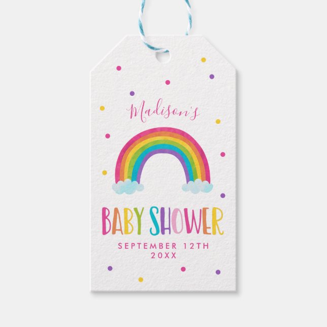 Favoriter för Bright Rainbow Baby Shower Presentetikett (Framsidan)