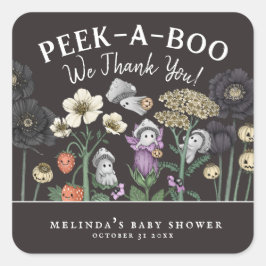 Favoriter för Cute Peek-a-Boo Halloween Baby Showe Fyrkantigt Klistermärke