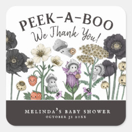 Favoriter för Cute Peek-a-Boo Halloween Baby Showe Fyrkantigt Klistermärke