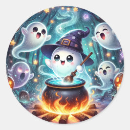 Favoriter för Cute Witchy Ghost Halloween fest Runt Klistermärke