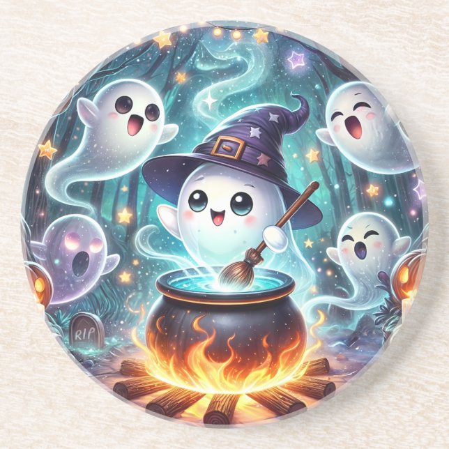 Favoriter för Cute Witchy Ghost Halloween fest Underlägg (Framsidan)