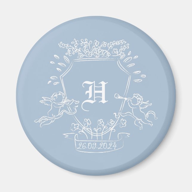 Favoriter för Dusty Blue Monogram Baby Shower Magnet (Framsidan)