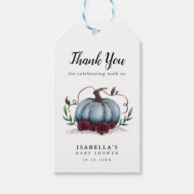 Favoriter för elegant Blue Pumpkin Baby Shower Presentetikett (Framsidan)