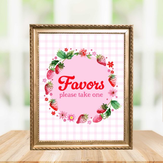 Favoriter för Födelsedagsfest av vattenfärgsjordgu Poster (Watercolor Strawberry Birthday Party Favor Poster)