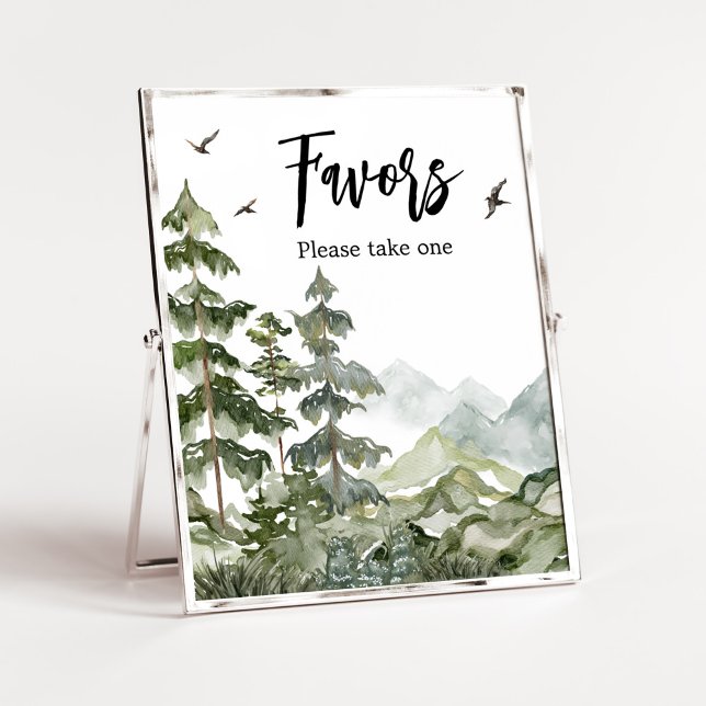 Favoriter för Forest Äventyr Baby Shower Poster (Boy Woodland Baby Shower Favors Sign)