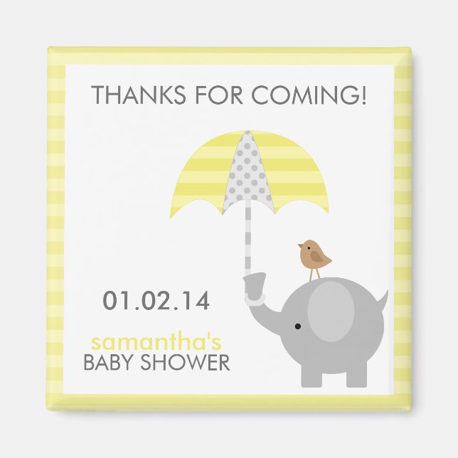 Favoriter för grått och Gult Elephant Baby Shower Magnet (Framsidan)