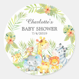 Favoriter för jungle Animals Baby Shower-Tack Runt Klistermärke
