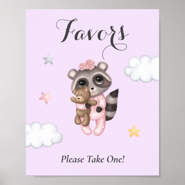 Favoriter för Lavender Raccoon Animal Baby Shower Poster (Framsidan)