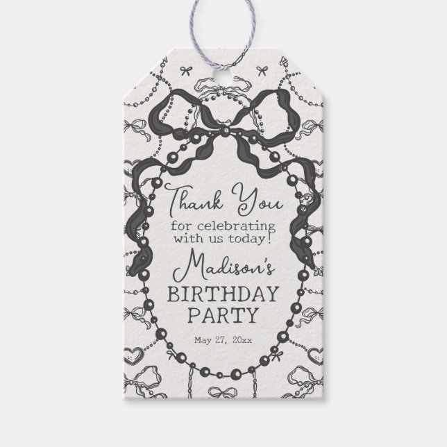 Favoriter för Little Pearl Black Coquette Bow Baby Presentetikett (Framsidan)