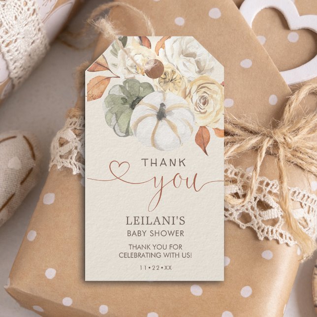 Favoriter för Little Pumpkin Autumn Shower Presentetikett (This autumn inspired pumpkin and fall florals design makes the perfect favor tag for a baby shower.)