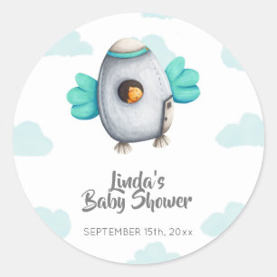 Favoriter för minimal astronaut Bird Baby Shower Runt Klistermärke