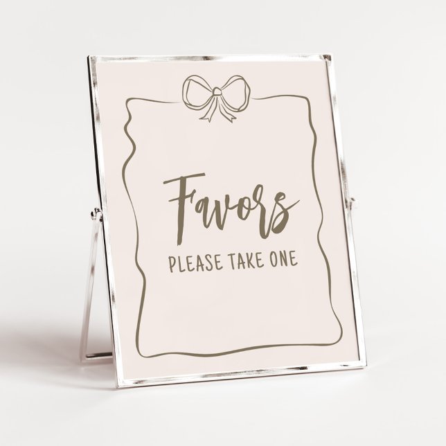Favoriter för minimalistisk babyvy för coquette poster (Minimalist Coquette Baby Shower Favors Sign)