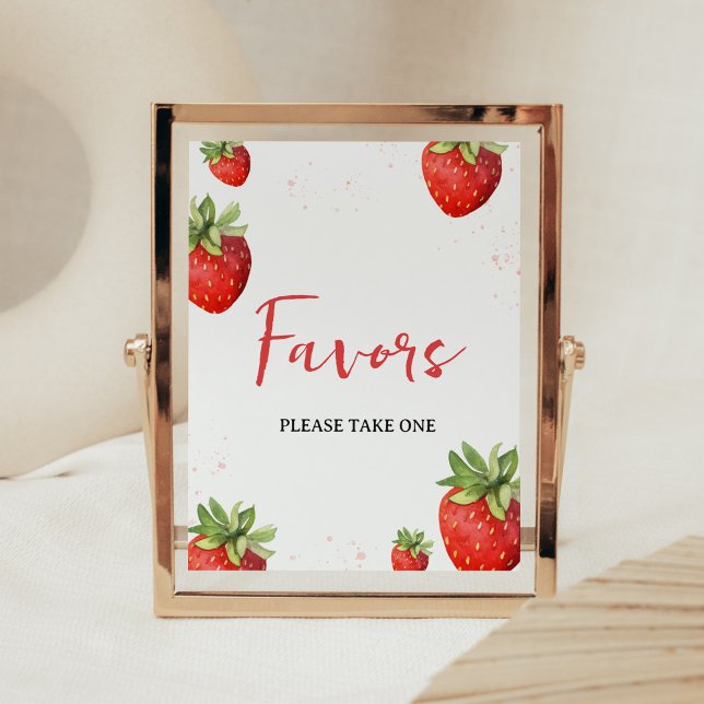 Favoriter för minimalistiska röda jordgubbar poster (Berry Sweet Baby Shower Favors Sign)