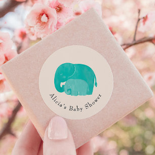 Favoriter för Mor och Calf Elephant Baby Shower Runt Klistermärke