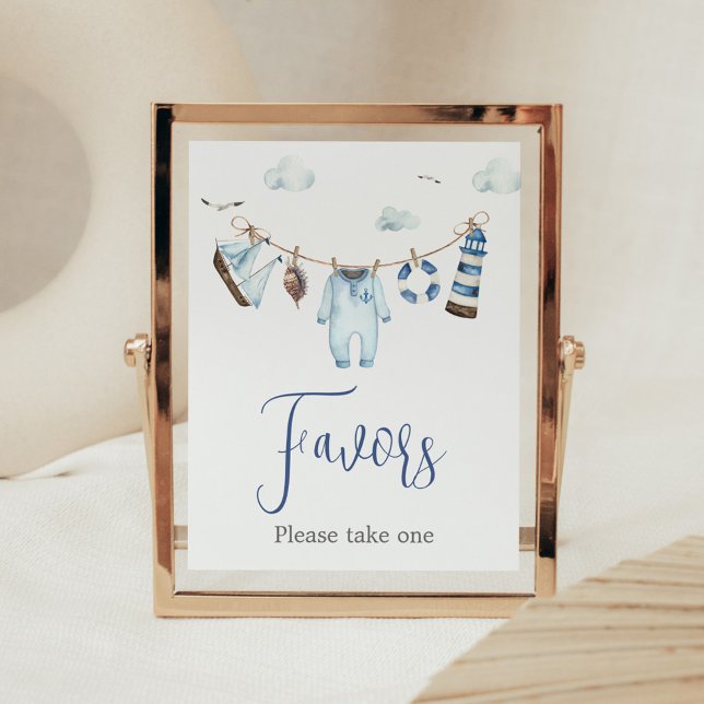 Favoriter för Nautisk fiktiva babyskor Poster (Nautical Sailor Ahoy Baby Shower Favors Sign)