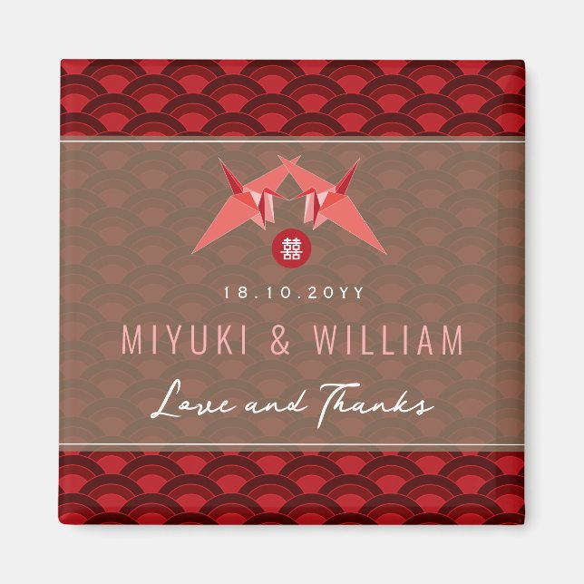 Favoriter för Red Papper Cranes Scallop Asian Bröl Magnet (Framsidan)