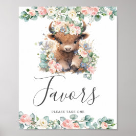 Favoriter för rosa Blommigt Cute Highland Cow Baby Poster