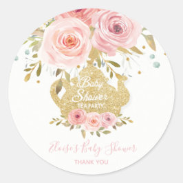 Favoriter för  Rosa Blommigt Tea Party Baby Shower Runt Klistermärke